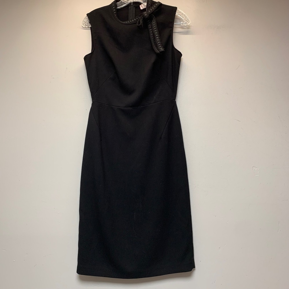 Nanette Lepore Sheath Dress Womens 2 Black Excellent Bow‎ Neck Sleeveless Midi